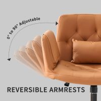 Criss Cross Chair with Reversible Armrests, Cross Legged Office Chairs with Wheels and Wide Seat PU Leather Home Desk Chair for Home, Make Up, Bed Room, Brown - Image 4
