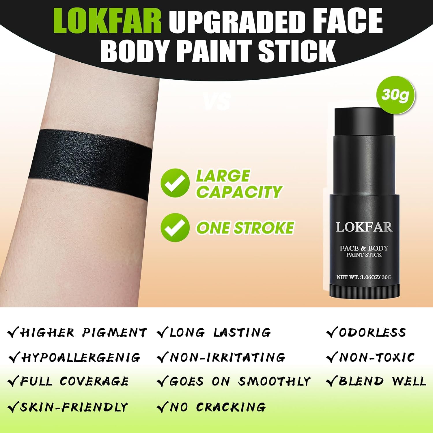 Green Face Body Paint Stick, Football Baseball Eye Black Stick, Waterproof Full-Coverage Green Face Makeup for Halloween Witch Alien Camo Frankenstein Cosplay Makeup - Image 6