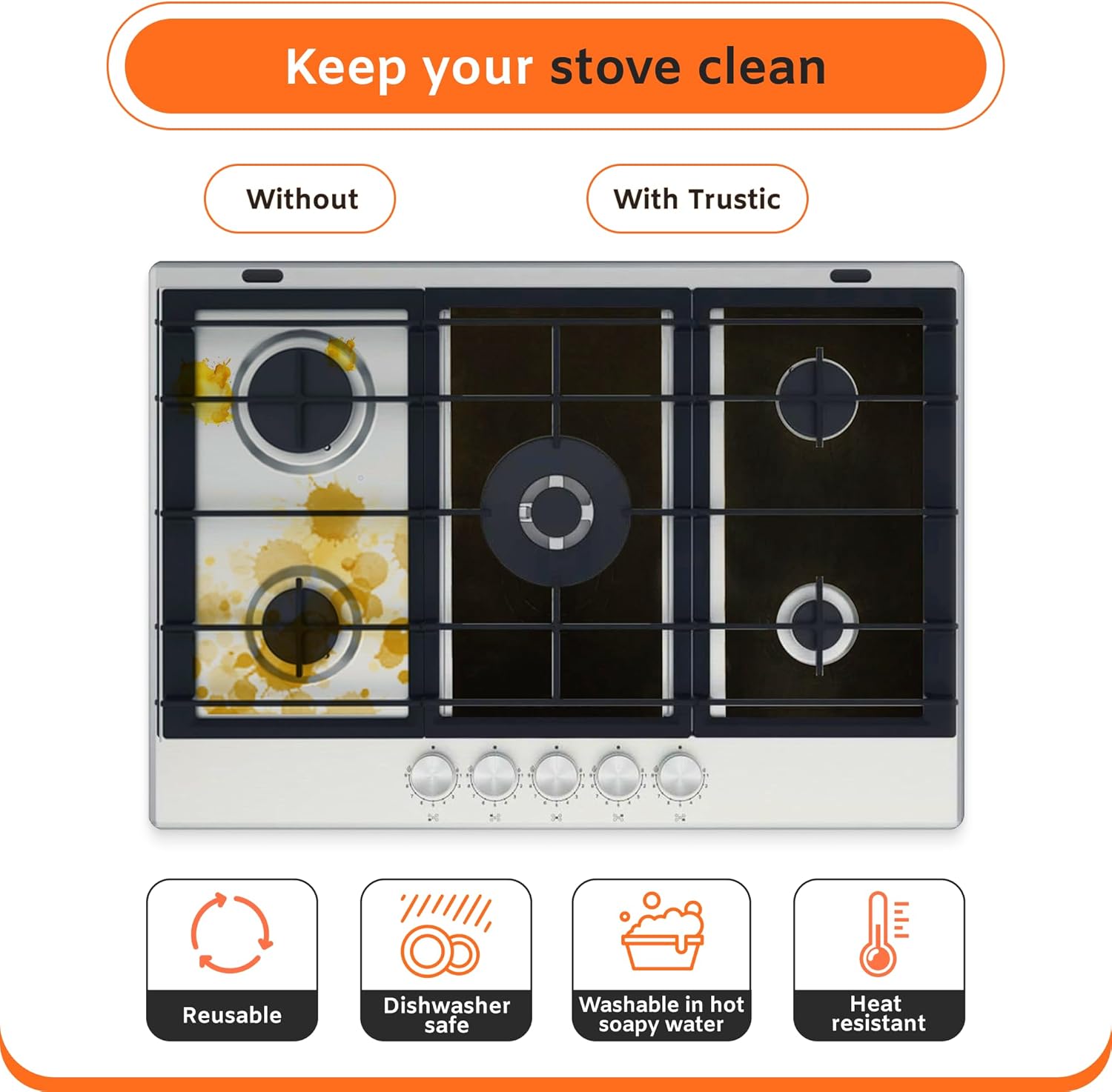 Stove Covers for Gas Burners, Washable Reusable Top Cover Liners, Non-Stick Heat Resistant Protector with Pre-cuts for Gas Range, Measure your Stove for Compatibility (Pack of 2) - Image 4