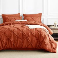 CozyLux Queen Comforter Set Burnt Orange, 7 Pieces Pintuck Bed in A Bag Premium Terracotta Comforter Queen Size, Pinch Pleat Bedding Sets with Comforter, Sheets, Pillowcases & Shams - Image 8