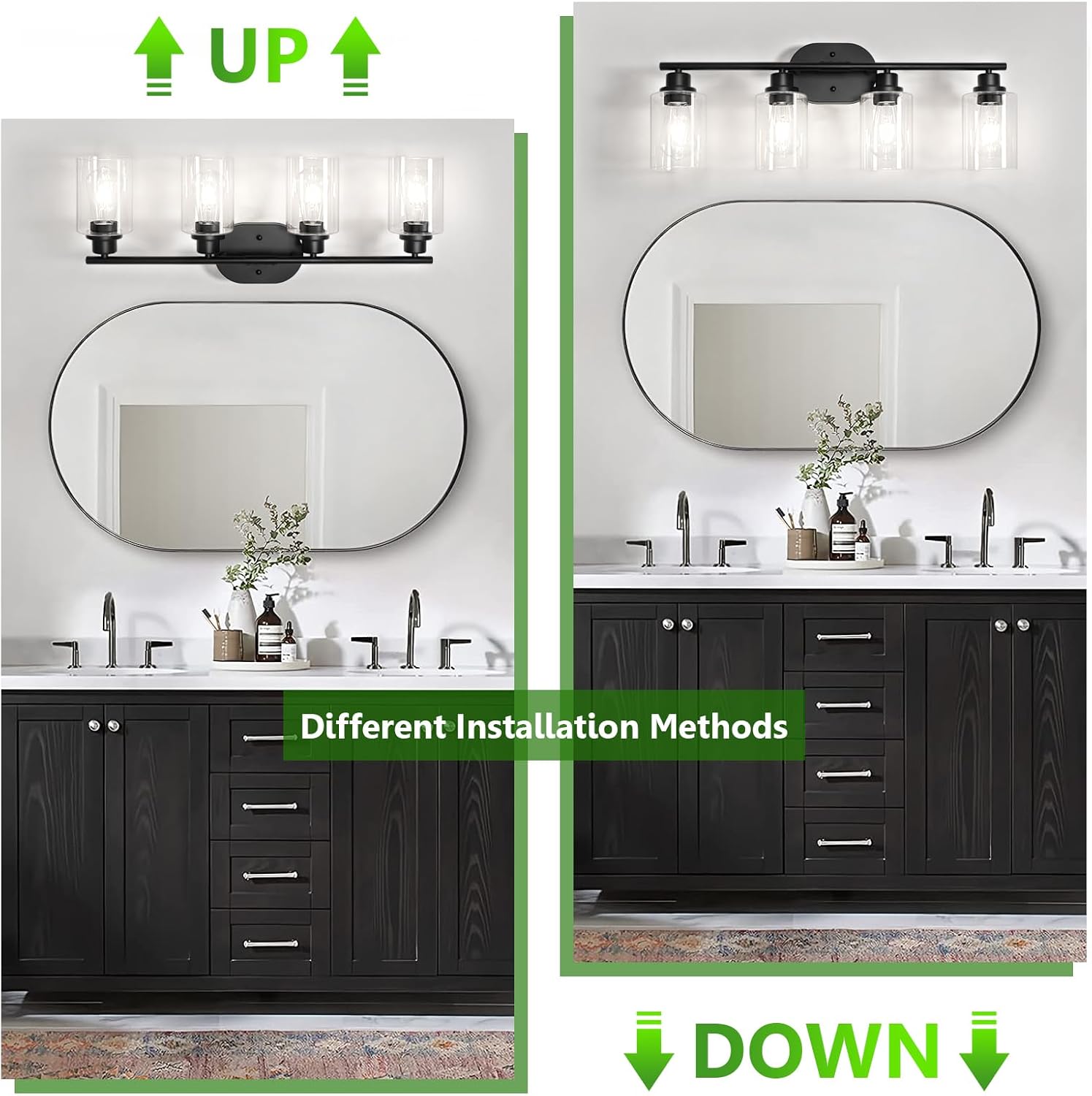 Ascher 4-Light Bathroom Light Fixtures, Modern Vanity Lights with Clear Glass Shade, Matte Black Wall Lamp for Bathroom Mirror Hallway Cabinet Porch - Image 2