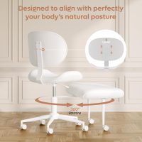 Upgraded Cross Legged Office Chair with Wheels, ADHD Chair for Adults, Wider Height Adjustable Backrest and Seat, Meditation Chair, Ergonomic & Yoga Office Chair, PU Leather, Beige, White - Image 3