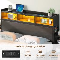 Rolanstar Bed Frame Queen Size with Bookcase Storage Headboard, Slide Out Bedside Storage, Bed with Charging Station & LED Lights, Heavy Duty Metal Slats, No Box Spring Needed, Noise Free, Black - Image 6