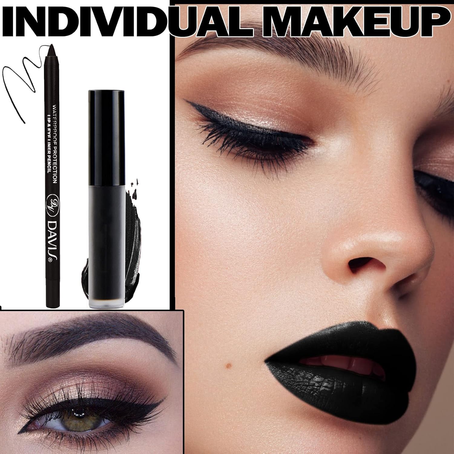 CAHIUYOA Black Matte Lipstick Lip Liner Set,Liquid Lipstick Lip Gloss Smudge Proof for Halloween Cosplay Goth Makeup,Waterproof and Long Lasting Black Lip Liner and Lipstick Set - Image 7