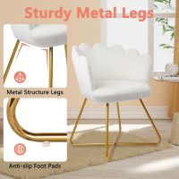 CLATINA Modern Velvet Make Up Vanity Chair, Flower Shaped Back Accent Chair Armchair with Gold Metal Legs, Cute Girl Criss Cross Chair No Wheels for Home Office Bedroom Dressing Living Room, White - Image 6