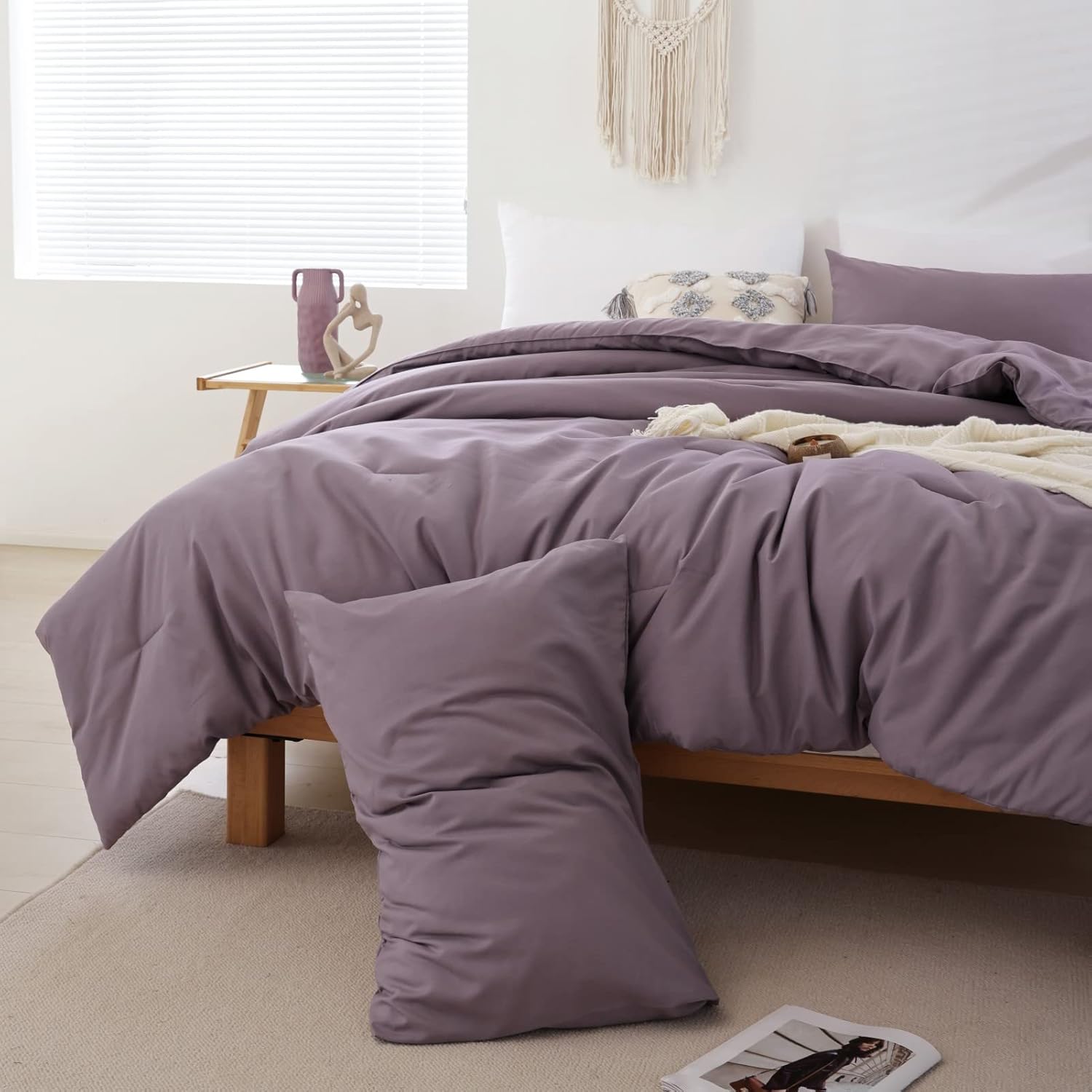 ROSGONIA Dusty Purple Comforter Set Queen, 3pcs (1 Boho Comforter & 2 Pillowcases) All Season Bedding Lightweight Bedspread Blanket Quilt Bed - Image 4