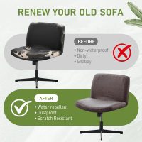 FUANGUI Criss Cross Chair Cover, Faux Leather Looking Stretch Mid Back Wide Armless Accent Chair Slipcover, Exquisite Vanity Chair Cover for Dorm Home Desk Office Chair - Light Grey - Image 4