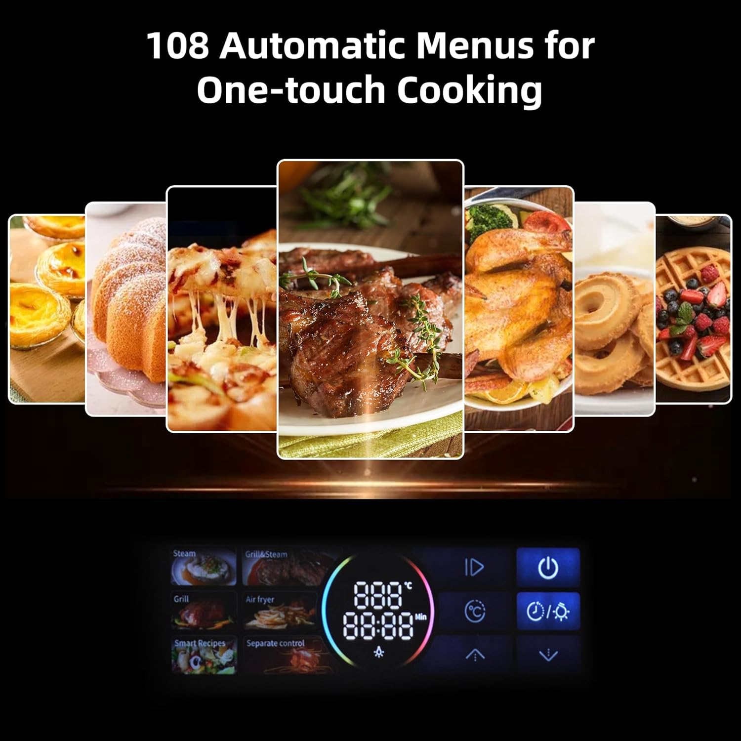 Garvee 24 in Single Wall Oven, Built-in Electric Steam Oven with 8 Baking Modes and Air Frying, 2.5 Cu.Ft. Convection Wall Oven with Stainless Stain Finish, Colorful Touch Screen, Black - Image 2