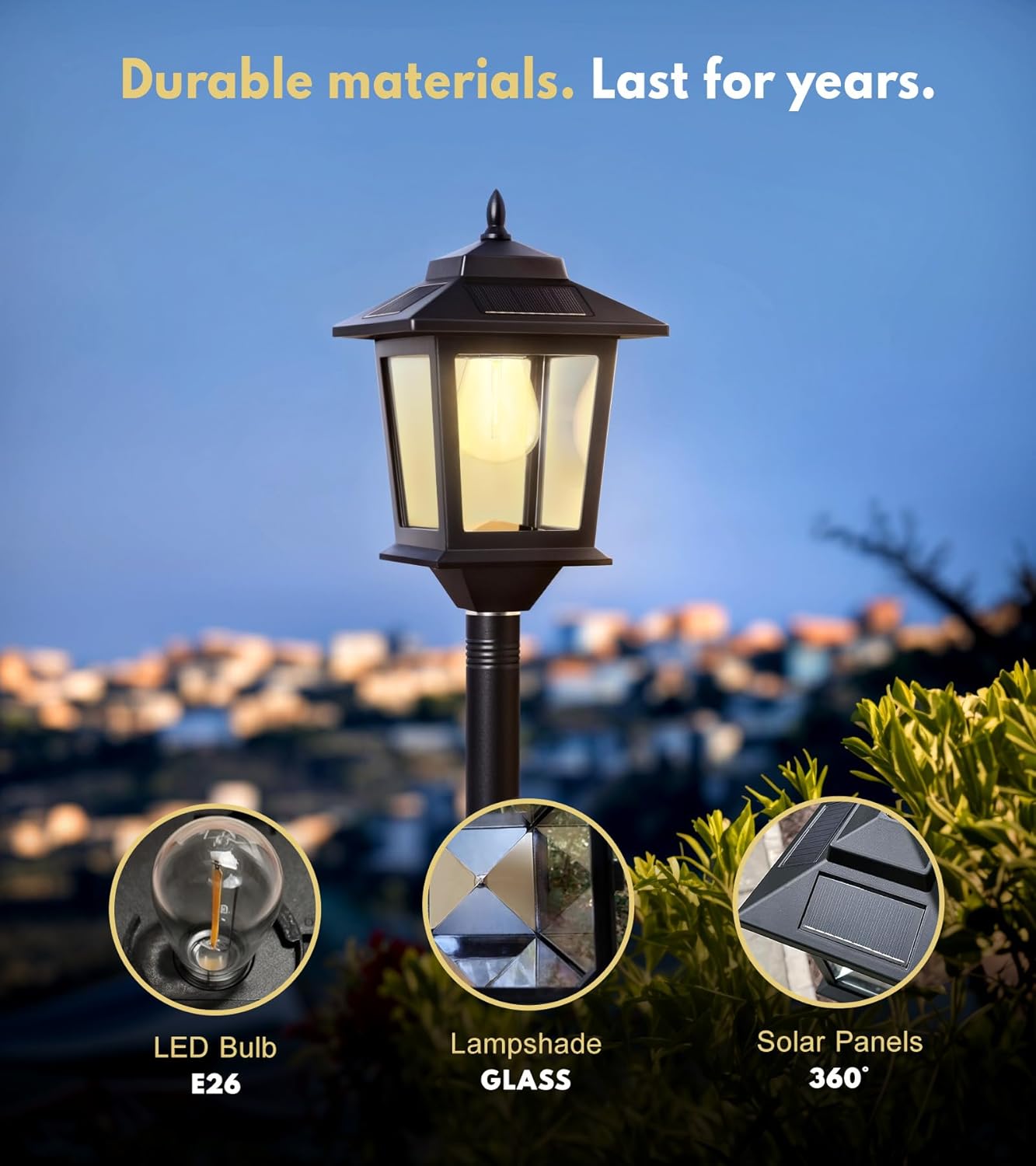 PASAMIC 63" Solar Lamp Post 2Pack, Outdoor Lights Waterproof, Pole Lights Outdoor, Floor Lamp for Patio, Warm White, Replaceable Bulb - Image 5