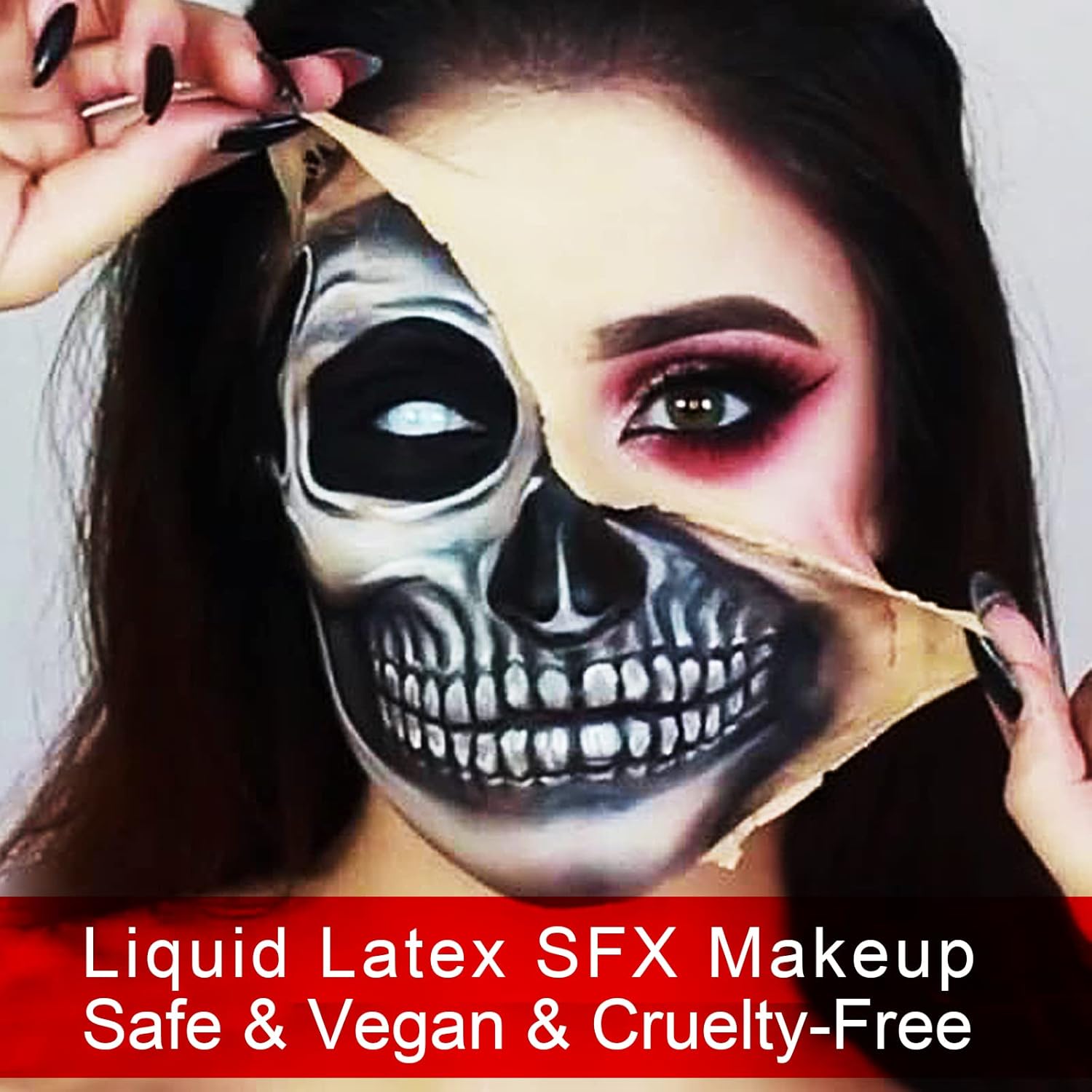 Liquid Latex SFX Makeup Kit, 2.1Oz Latex Liquid with Coagulated Fake Blood Gel, Squirt Blood and Stipple Sponge, Halloween Monster Zombie Clown Makeup for Scald Burn Scar Wound,Cut,Skin Decay - Image 2