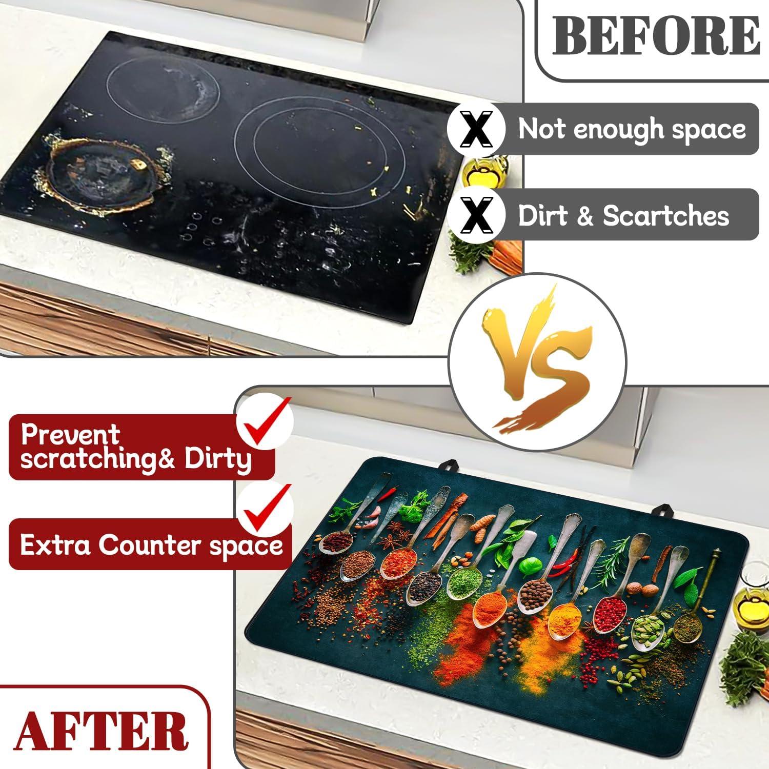Spice Stove Top Cover for Electric Stove, Spoon Heat Resistant Cooktop Cover, 28x20 inch, Ceramic Stove Top Mat Stove Cover Protector for Kitchen, Dish Drying Mats, Washer Top Protect, Oven Cover - Image 2