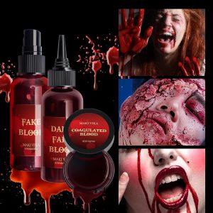 Halloween Fake Blood Spray 2.03oz + Dripping Blood 2.03oz+Coagulated Blood 1.06oz Washable Realistic Fake Blood for Clothes Sfx Special Effects Makeup Kit for Vampire Zombie (3Red)