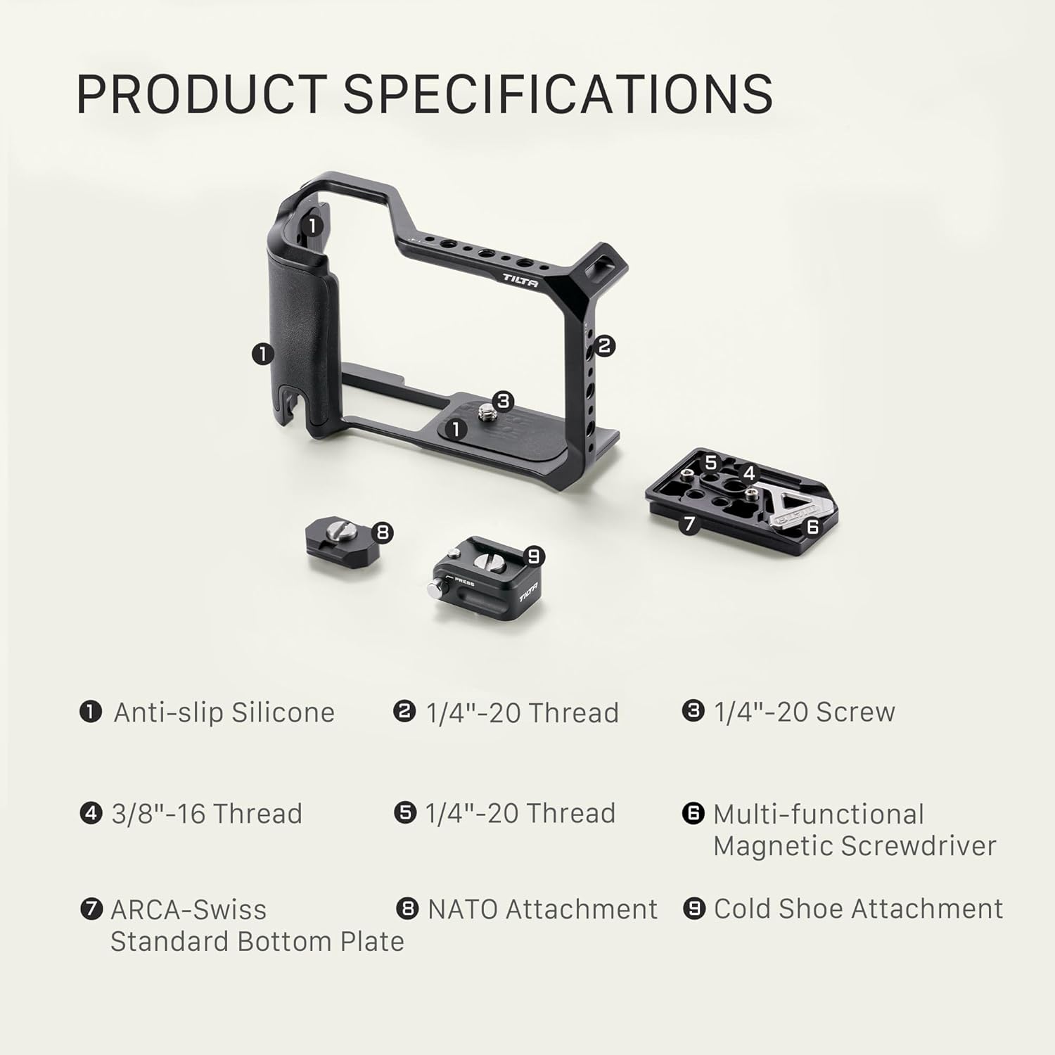 Tilta Camera Cage Base Kit Compatible with Canon R50 V – Black | Full Cage with Compact NATO Top Handle | ARCA Baseplate, Cold Shoe, 1/4”-20 Mounts | Lightweight, Modular Design - Image 8