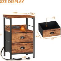 Furologee End Table with Charging Station, Nightstand with Fabric Drawers, Side Table with USB Ports & Outlets, Night Stand with Storage Shelf & Hooks, for Living Room/Bedroom, Rustic Brown - Image 3
