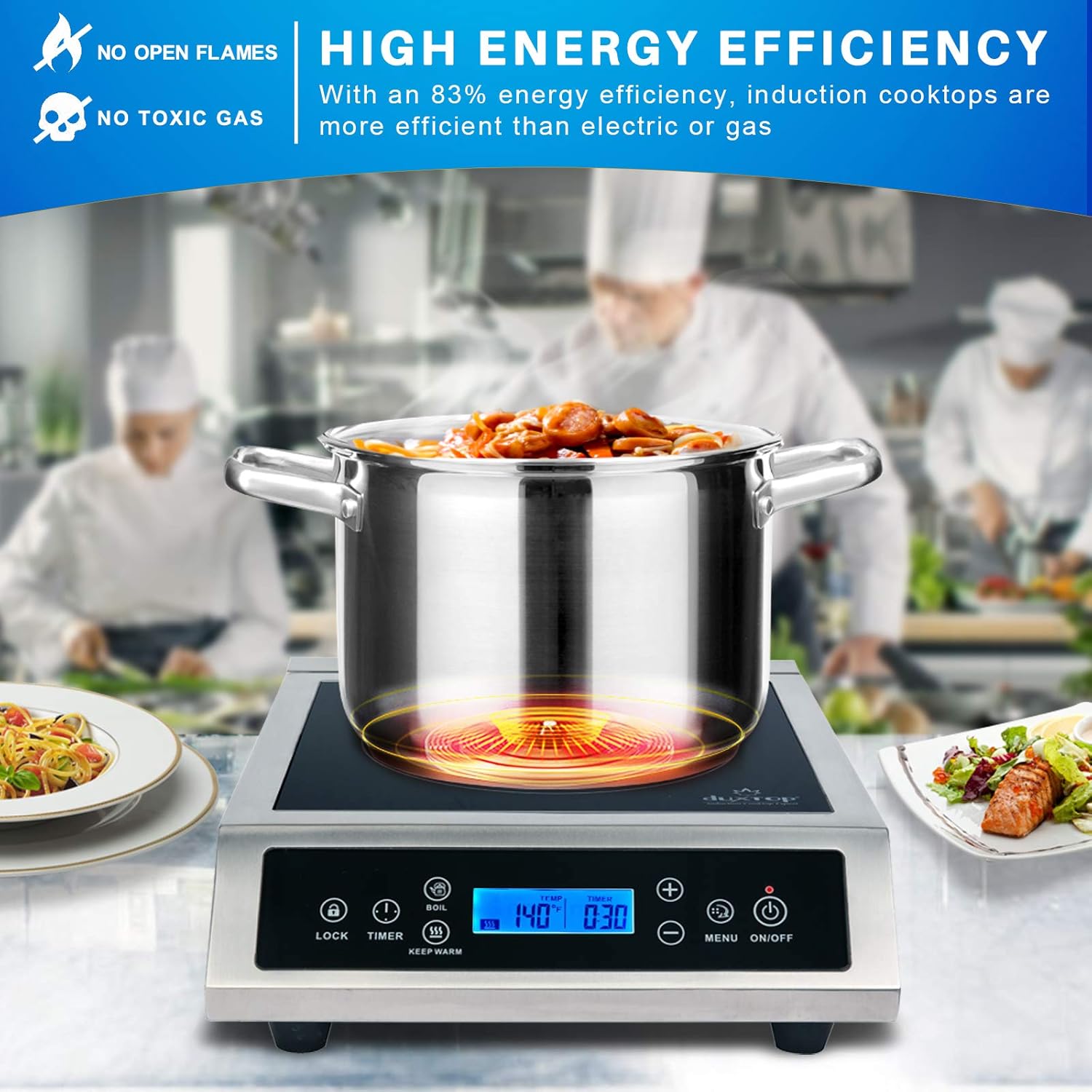 Duxtop Professional Portable Induction Cooktop, Commercial Range Countertop Burner, 1800 Watts Induction Burner with Sensor Touch and LCD Screen, P961LS/BT-C35-D, Silver/Black - Image 2