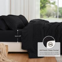 Love's cabin Seersucker Black Queen Comforter Set 7 Pieces, All Season Lightweight Bedding Set, Queen Bed in a Bag Comforter Set with Comforter, Flat Sheet, Fitted Sheet, Pillowcase and Pillow Sham - Image 3