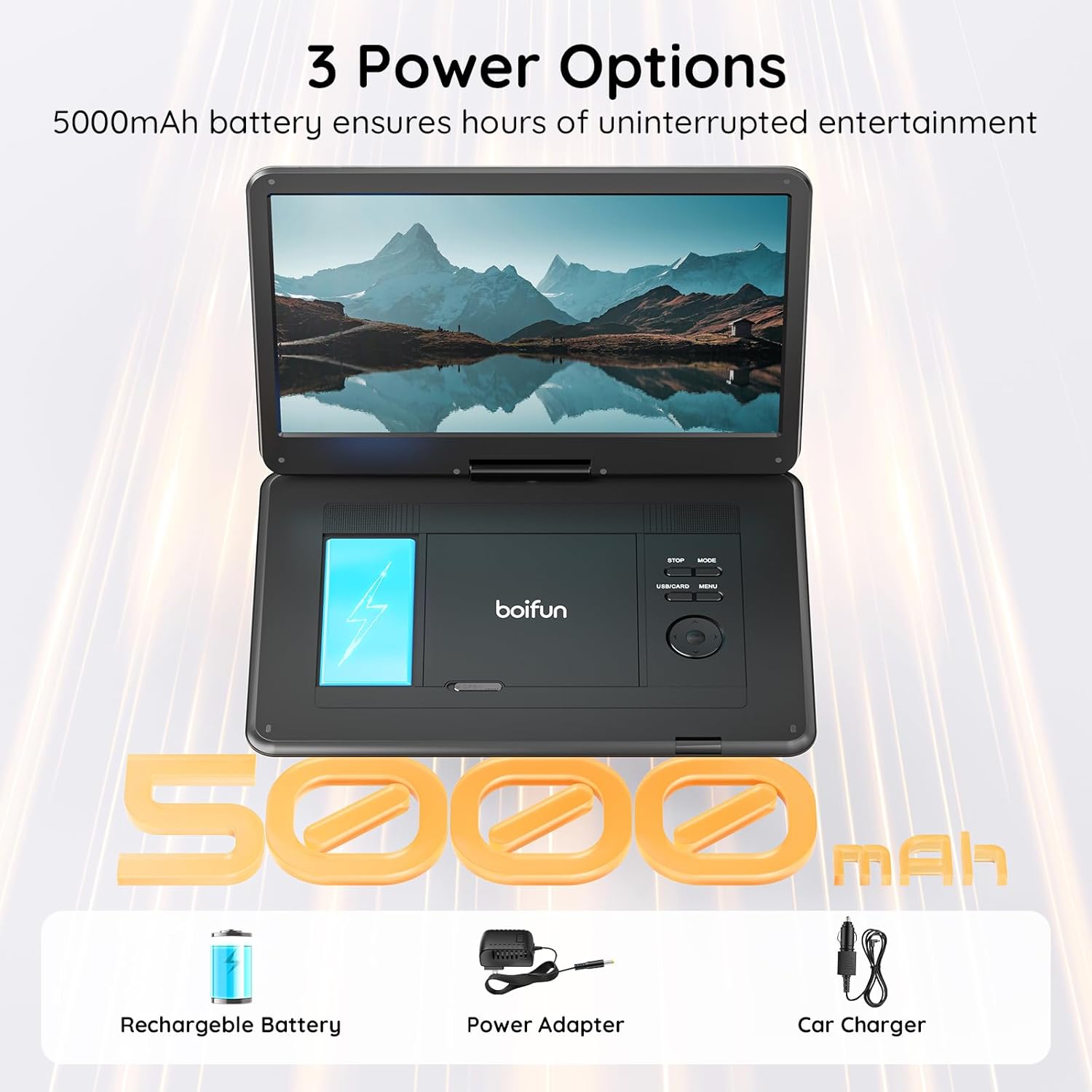BOIFUN 17.5" Portable TV/DVD Player Combo with 15.6" Large HD Swivel Screen, Digital TV ATSC Tuner, Built-in Battery, Support HDMI in/USB/Micro SD/AV Out and Multiple Disc Formats, Black - Image 7