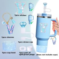 Mity rain 6PCS Blue Cup Accessories for Stanley - Initials Decorations for Stanley Cup 30oz 40oz Tumblers with Handle, Cute and Girlie Gift (V) - Image 2