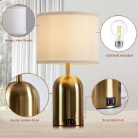 GyroVu Touch Control Table Lamps Set of 2, Bedside Table Lamps for Bedrooms Set of 2 Modern Living Room 3 Way Dimmable Gold Bedside Lamp for End Table with 2 USB Charging Ports, 2 Bulbs Included - Image 4