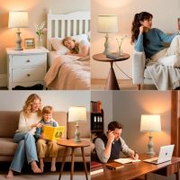 Vintage Table Lamp for Living Room Bedroom, 18.5" Farmhouse Bedside Lamps Nightstand Lamp Set of 2, Table Lamps with Oatmeal Linen Lamp Shades, 2 LED Bulbs Included, White Stripe - Image 7