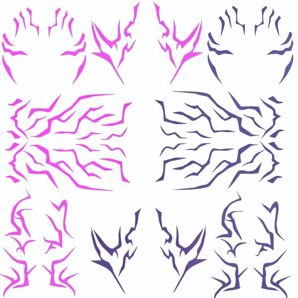 Purple Temporary Tattoo Stickers – 4 PCS Purple Tattoos and 4PCS UV Fluorescent (Under Altraviolet Lamps) Temporary Tattoos Realistic Waterproof Body Art for Cosplay, Halloween, and Party Makeup