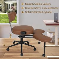 ELECWISH Meditation Chair, ADHD Chair for Adults with Wing Back Support, Criss Cross Kneeling Yoga Desk Office Use with Wheels, Height Adjustable seat and Leg Rest, Brown - Image 4