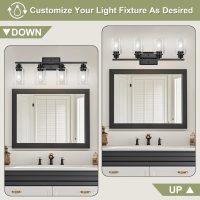 Unicozin Modern Bathroom Light Fixtures, 4 Light Vanity Lights Over Mirror, Black Wall Lamp with Clear Glass for Living Room Cabinet Bedroom Porch - Image 2