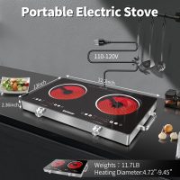 Karinear 2 Burner Electric Cooktop 110V, Portable Electric Stove with Handle, Knob Control Electri Hot Plate, Ceramic Countertop Burner, Timer, Safety Lock, 9 Power Level, 2000W, 24 inch(White) - Image 6