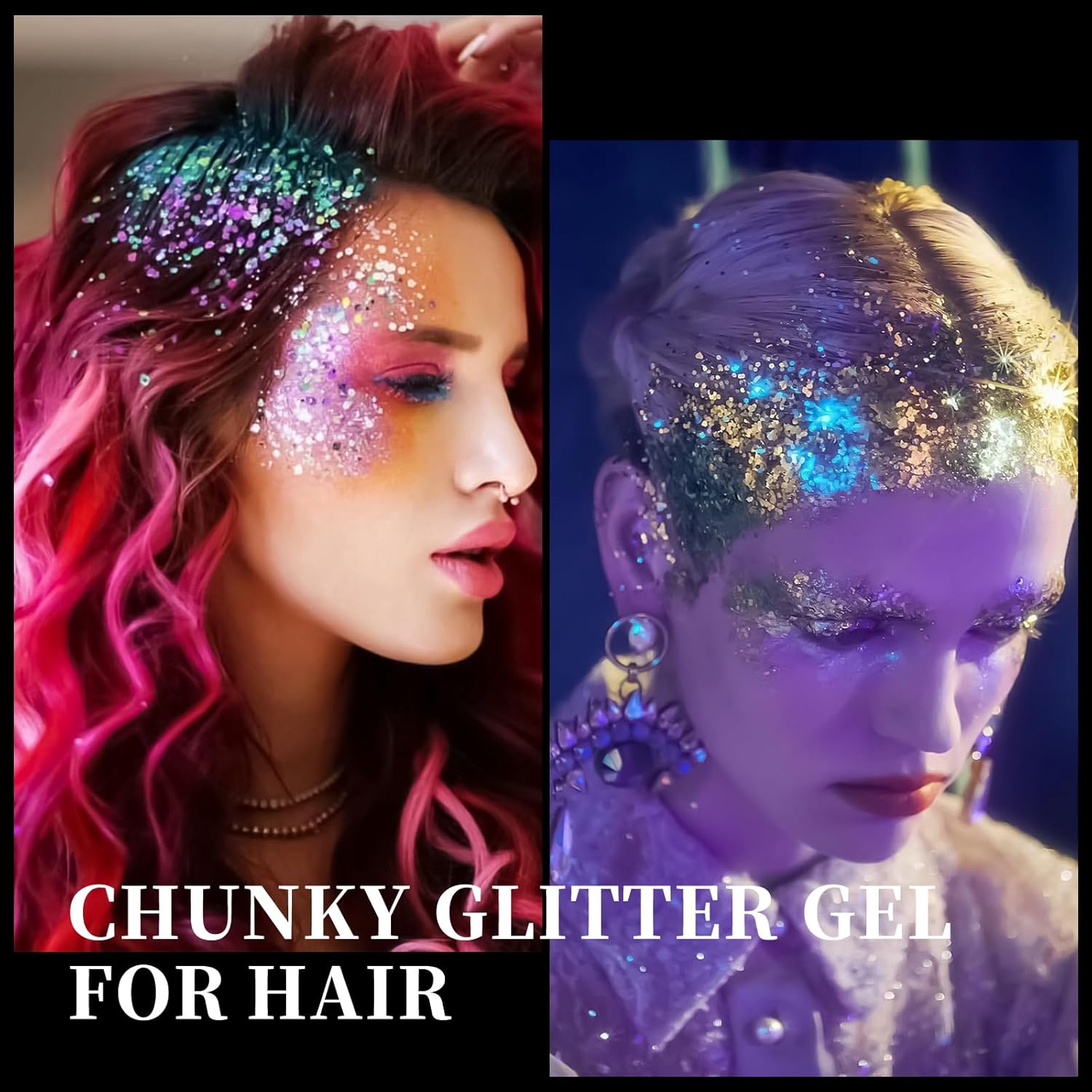 16 Colors Chunky Fine Mixed Holographic Glitter Gel Set for Face and Body Makeup Festival Party Sparkle Glitter Gel Decoration Rave Accessories - Image 4