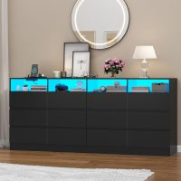 Loomie 12-Cell Divided Drawers Black Dresser with Charging Station & Led Lights for Bedroom, Long 63" Wide Dresser TV Stand for TVs up to 75", Large Dressers Organizer with 4 Open Cubbies - Image 3