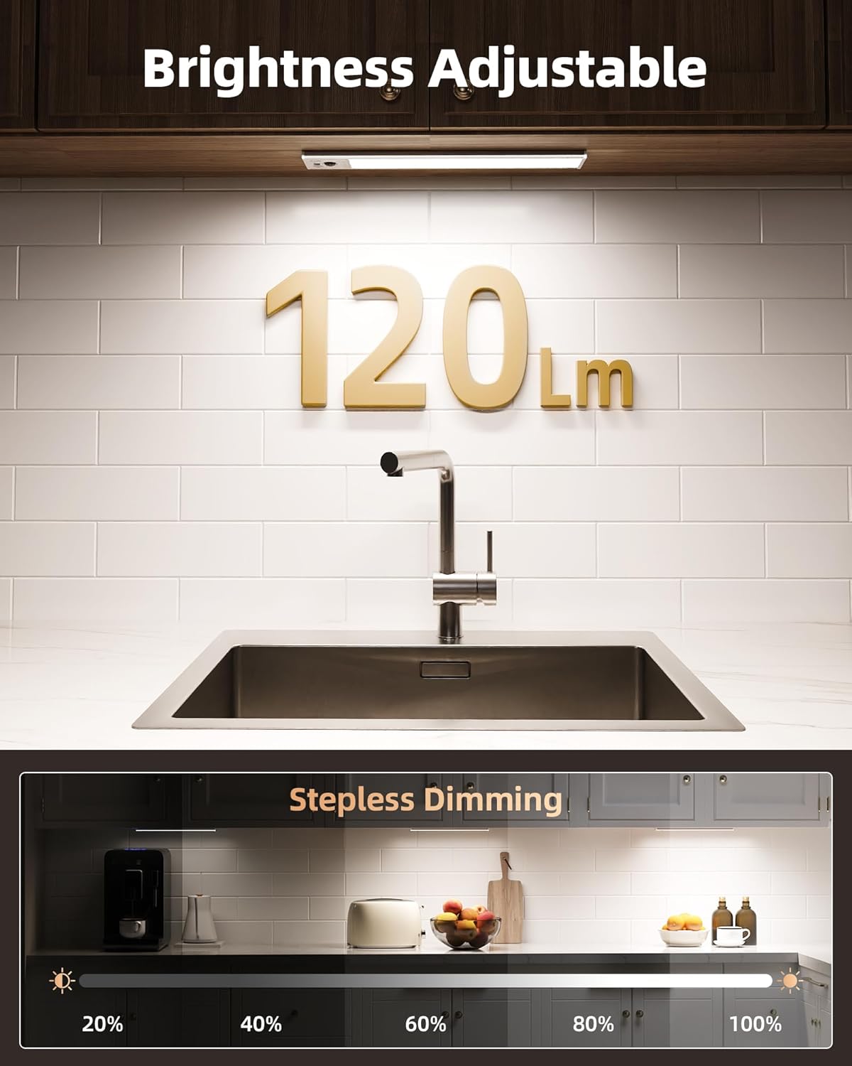 EZVALO 4-Pack Under Cabinet Lights, 2300mAh Rechargeable Motion Sensor Light Indoor, Wireless Closet Lights Battery Operated, with 3 Color Temps, Dimmable, Magnetic, for Kitchen, Stair, Pantry(8inch) - Image 6