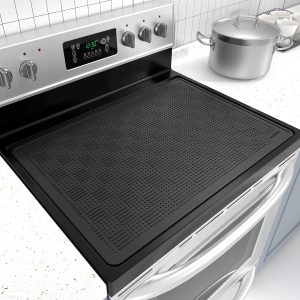 28x20 Inch Stove Top Cover for Electric & Glass Top Stoves, Heat-Resistant Thick Silicone Stove Mat, Multi-Use Dish Drying Countertop Protector (Black)