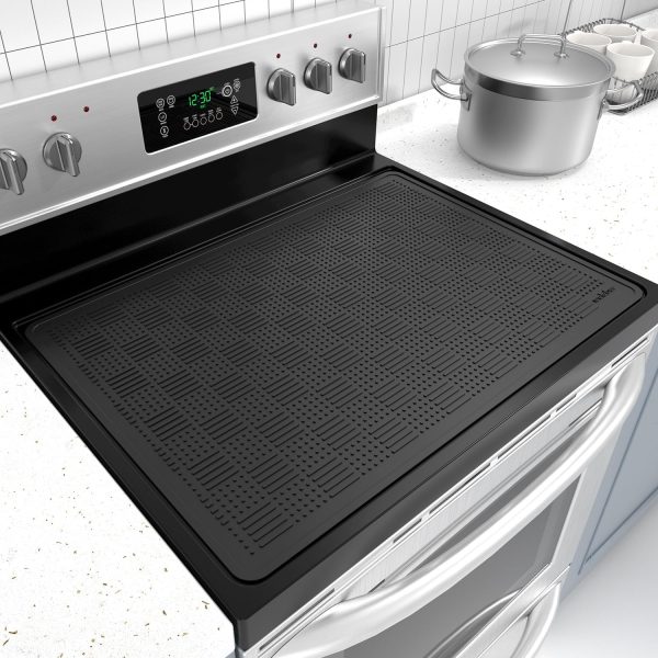 28x20 Inch Stove Top Cover for Electric & Glass Top Stoves, Heat-Resistant Thick Silicone Stove Mat, Multi-Use Dish Drying Countertop Protector (Black)