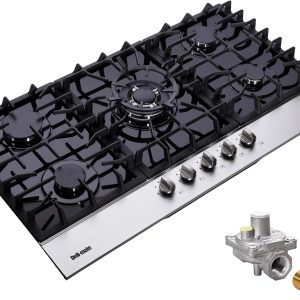 36 Inch Gas Cooktop, Built-in Tempered Glass 5 Burners Stovetop LPG/NG Convertible Stove Top Dual Fuel Cooktop DM5189-01