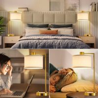 Luvkczc Table Lamp for Bedroom Set of 2 with USB C+A Ports, Fully Stepless Dimmable Bedside Lamp with Linen Lampshade, Nightstand Lamp for Living Room Reading Office, 2 LED Bulbs Included (Gold) - Image 6