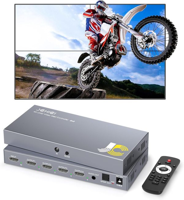 HDMI Video Wall Controller 2X2,4K x 2K HD Display,180 Degree Rotate, 8 Splicing Modes 2x2,1x2,1x3,1x4,2x1,3x1,4x1, Input 4K and Output 1080P, Streaming Media Video Device