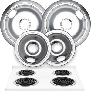 Electric Stove Drip Pans Set of 4 (2 x 6-Inch & 2 x 8-Inch) Replacement Chrome Drip Pans for Electric Stove Compatible with Frigidaire, Kenmore, Tappan & More - Stove Burner Drip Pan Replacements