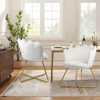 CLATINA Modern Velvet Make Up Vanity Chair, Flower Shaped Back Accent Chair Armchair with Gold Metal Legs, Cute Girl Criss Cross Chair No Wheels for Home Office Bedroom Dressing Living Room, White - Image 9