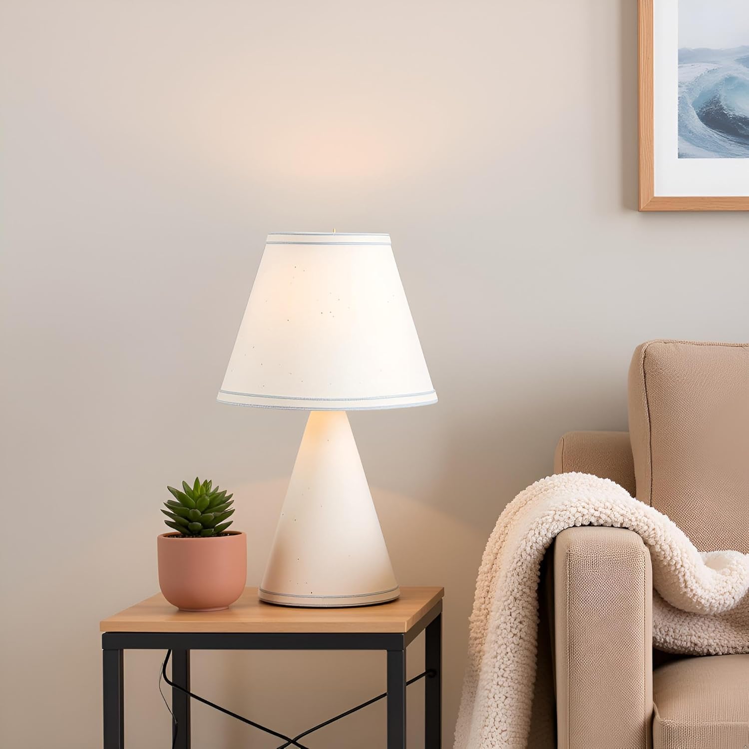 Aspen Creative 58909 Empire Uno Lamp Shade in Cream with Powder Blue, 5" Top x 9" Bottom x 7" Slant Height, Slip UNO 33mm - Image 8