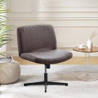 FUANGUI Criss Cross Chair Cover, Faux Leather Looking Stretch Mid Back Wide Armless Accent Chair Slipcover, Exquisite Vanity Chair Cover for Dorm Home Desk Office Chair - Light Grey - Image 6