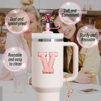 XIANGYUAN 9pcs Cup Accessories Set,Straw Cover Cap for Stanley 30oz,40oz,Sticker for Stanley Decorations,Initial Letter Charm Personalized(Letter V) - Image 4
