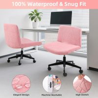 Criss Cross Chair Cover, Waterproof, Stretchable, Solid Jacquard, Suited for Armless/Office/Desk/Mid Back Wide Seat/Computer/Task/Vanity/Accent Chair (Leaves -Shaped Jacquard, Pink) - Image 5