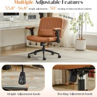 SAMERY Criss Cross Chair with Wheels Adjustable Flip-Up Arms, Wide Cross Legged Office Desk Vanity Chair Height Adjustable Swivel for Home Office Vanity Computer Task (Brown, with Armrests) - Image 5