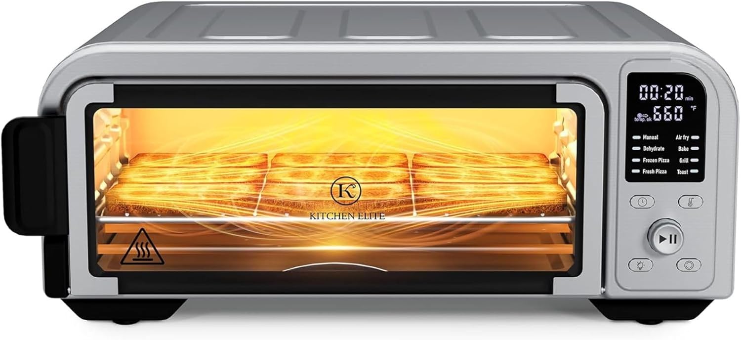 Kitchen Elite 8 in 1 Digital Toaster Oven Air Fryer Combo with Touch Panel and 12 Inch Pizza Capacity, Stainless Steel, Silver