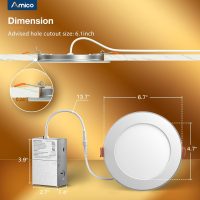 Amico 6 Pack 6 Inch 5CCT LED Recessed Ceiling Light with Night Light, 2700K/3000K/3500K/4000K/5000K Selectable Ultra-Thin Recessed Lighting, 12W=110W, 1100LM, Dimmable Canless Wafer Downlight ETL&FCC - Image 5