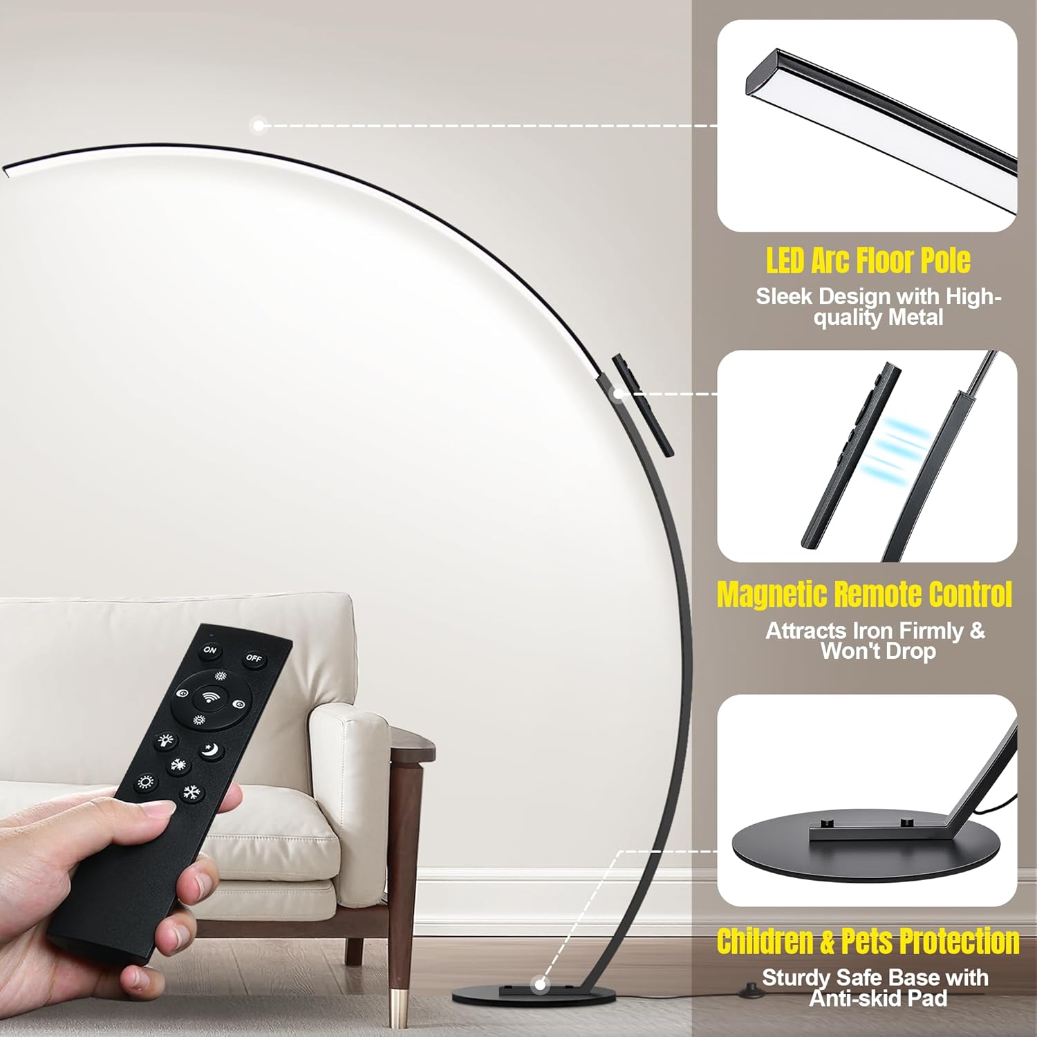 Dimmable LED Lamps for Living Room with 3 Color Temperatures, Ultra Bright 2000LM Arc Floor Lamps, Modern Standing Tall Lamp with Remote Control Reading Floor Lamp for Bedroom Office Classroom - Image 8