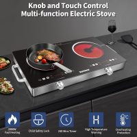 Karinear 2 Burner Electric Cooktop 110V, Portable Electric Stove with Handle, Knob Control Electri Hot Plate, Ceramic Countertop Burner, Timer, Safety Lock, 9 Power Level, 2000W, 24 inch(White) - Image 3