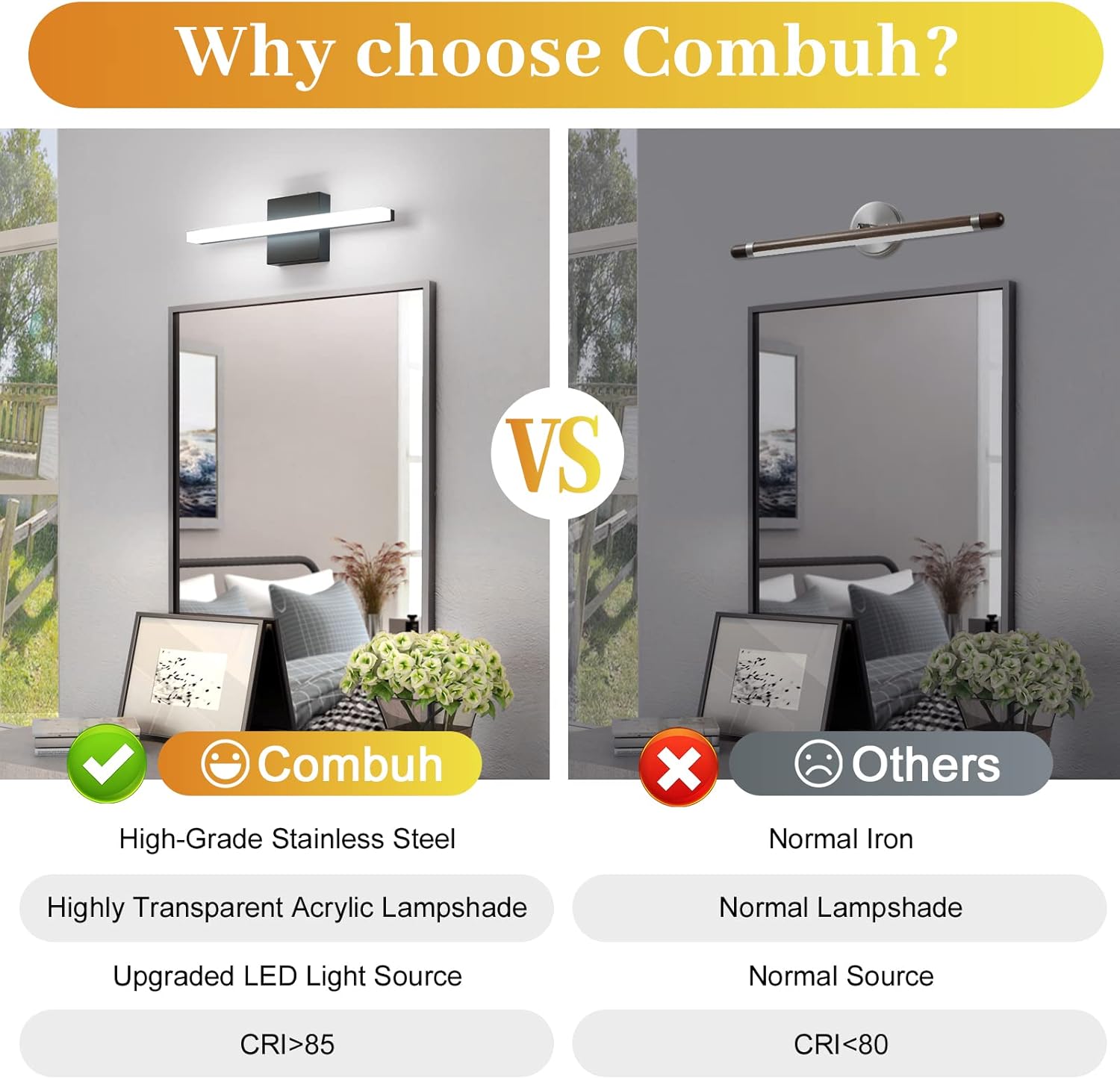 Combuh LED Bathroom Vanity Light Bar, 16 Inch 9W Black IP44 Bathroom Light Fixtures Over Mirror, Modern Bath Wall Lighting Fixture Sconce Indoor Cool White 6000K - Image 2