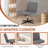 Criss Cross Chair，Armless Vanity Chair with Back, Cross Legged Office Desk Chair Comfy, Wide Seat No Wheels Height Adjustable Computer Task Chair for Home Office-Grey - Image 3