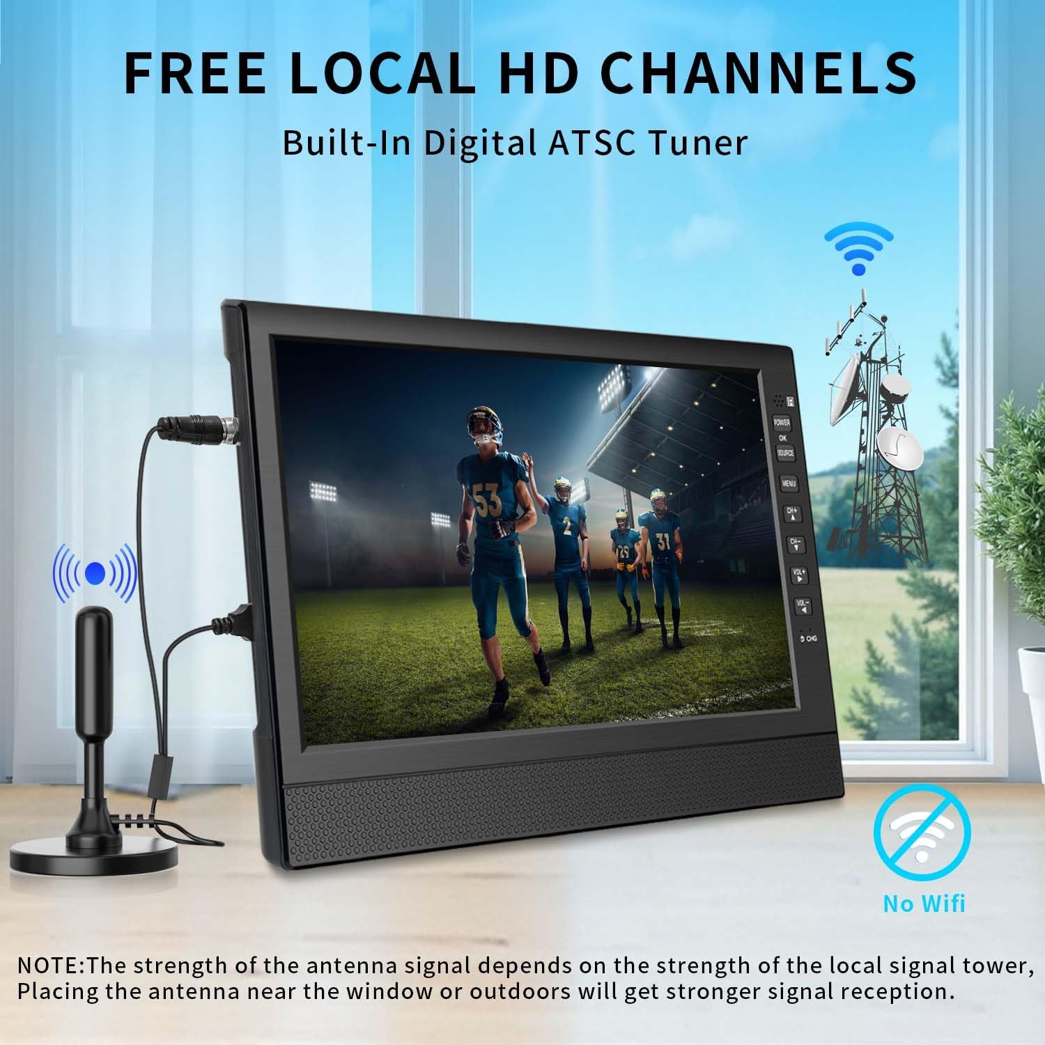 Feihe 12-Inch Portable Small TV with HD Display, HDMI and USB Ports | Built-in Digital Tuner and Compact Design for Home, Kitchen, RV, and Travel Use - Image 2